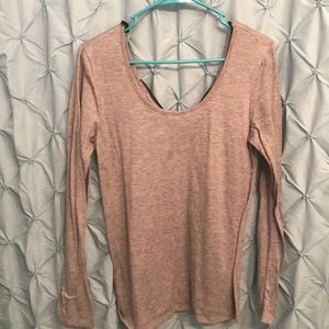 Gray Long Sleeve Blouse with Back Black Bow
